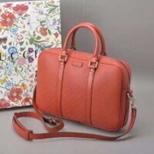 GUCCI Diamante Business Bag Briefcase Shoulder GG Shimmer Leather Red Orange
